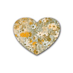 Cosmos Flowers Sepia Color Rubber Coaster (heart)  by DinkovaArt