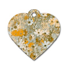 Cosmos Flowers Sepia Color Dog Tag Heart (one Side) by DinkovaArt