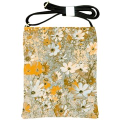 Cosmos Flowers Sepia Color Shoulder Sling Bag by DinkovaArt