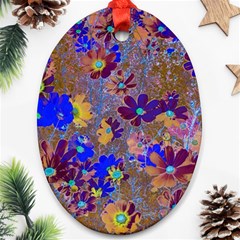 Cosmos Flowers Brown Blue Ornament (oval) by DinkovaArt