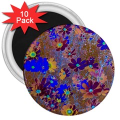 Cosmos Flowers Brown Blue 3  Magnets (10 Pack)  by DinkovaArt