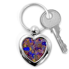 Cosmos Flowers Brown Blue Key Chain (heart) by DinkovaArt