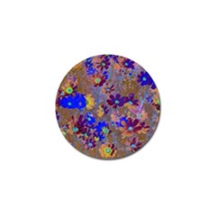 Cosmos Flowers Brown Blue Golf Ball Marker by DinkovaArt