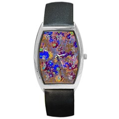 Cosmos Flowers Brown Blue Barrel Style Metal Watch by DinkovaArt