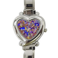 Cosmos Flowers Brown Blue Heart Italian Charm Watch by DinkovaArt