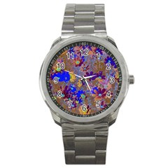 Cosmos Flowers Brown Blue Sport Metal Watch by DinkovaArt