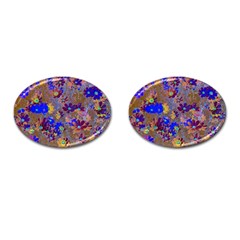 Cosmos Flowers Brown Blue Cufflinks (oval) by DinkovaArt