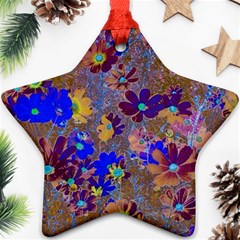 Cosmos Flowers Brown Blue Star Ornament (two Sides) by DinkovaArt