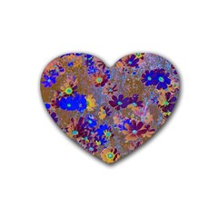 Cosmos Flowers Brown Blue Heart Coaster (4 Pack)  by DinkovaArt