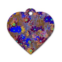 Cosmos Flowers Brown Blue Dog Tag Heart (one Side) by DinkovaArt