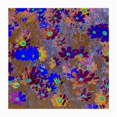 Cosmos Flowers Brown Blue Medium Glasses Cloth (2 Sides) by DinkovaArt