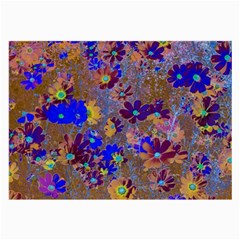 Cosmos Flowers Brown Blue Large Glasses Cloth (2 Sides) by DinkovaArt