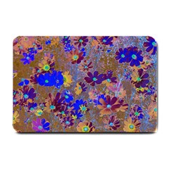 Cosmos Flowers Brown Blue Small Doormat  by DinkovaArt