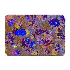 Cosmos Flowers Brown Blue Plate Mats by DinkovaArt