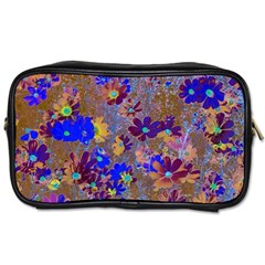 Cosmos Flowers Brown Blue Toiletries Bag (two Sides) by DinkovaArt