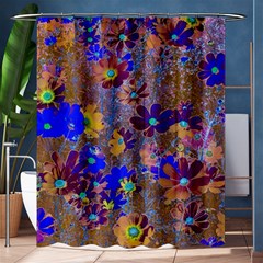 Cosmos Flowers Brown Blue Shower Curtain 60  X 72  (medium)  by DinkovaArt