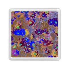 Cosmos Flowers Brown Blue Memory Card Reader (square) by DinkovaArt