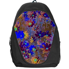 Cosmos Flowers Brown Blue Backpack Bag by DinkovaArt