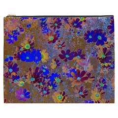 Cosmos Flowers Brown Blue Cosmetic Bag (xxxl) by DinkovaArt