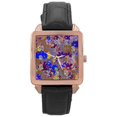 Cosmos Flowers Brown Blue Rose Gold Leather Watch  by DinkovaArt