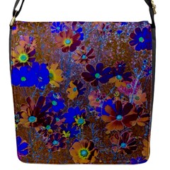 Cosmos Flowers Brown Blue Flap Closure Messenger Bag (s) by DinkovaArt