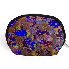 Cosmos Flowers Brown Blue Accessory Pouch (medium) by DinkovaArt