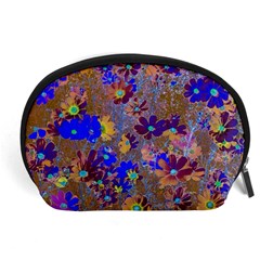 Cosmos Flowers Brown Blue Accessory Pouch (large) by DinkovaArt