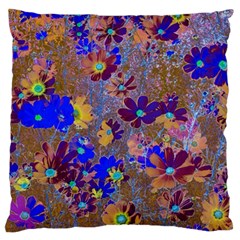 Cosmos Flowers Brown Blue Standard Flano Cushion Case (two Sides) by DinkovaArt