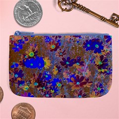 Cosmos Flowers Brown Blue Large Coin Purse by DinkovaArt