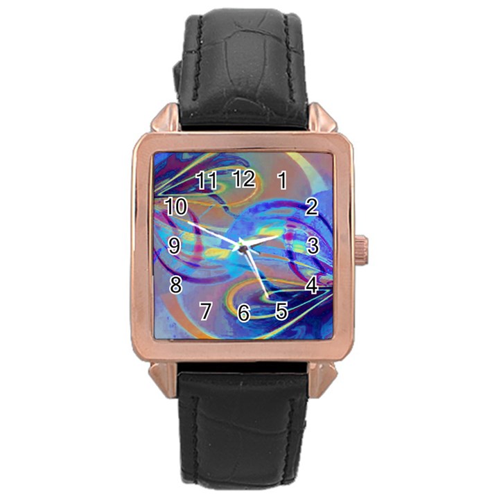 Infinity Painting Blue Rose Gold Leather Watch 