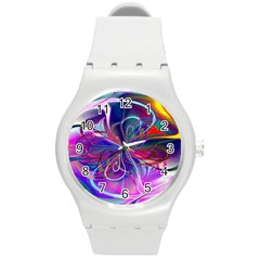 Rainbow Painting Pattern 2 Round Plastic Sport Watch (m) by DinkovaArt