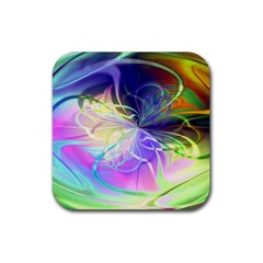 Rainbow Painting Patterns 3 Rubber Coaster (square)  by DinkovaArt