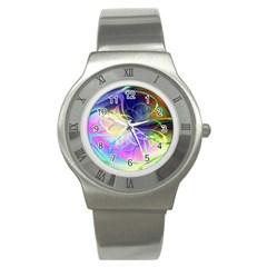 Rainbow Painting Patterns 3 Stainless Steel Watch by DinkovaArt