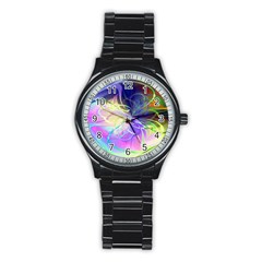 Rainbow Painting Patterns 3 Stainless Steel Round Watch by DinkovaArt