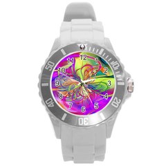 Rainbow Painting Pattern 4 Round Plastic Sport Watch (l) by DinkovaArt