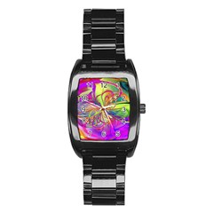 Rainbow Painting Pattern 4 Stainless Steel Barrel Watch by DinkovaArt