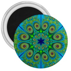 Peacock Mandala Kaleidoscope Arabesque Pattern 3  Magnets by SpinnyChairDesigns