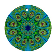 Peacock Mandala Kaleidoscope Arabesque Pattern Ornament (round) by SpinnyChairDesigns