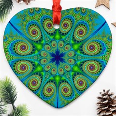 Peacock Mandala Kaleidoscope Arabesque Pattern Ornament (heart) by SpinnyChairDesigns