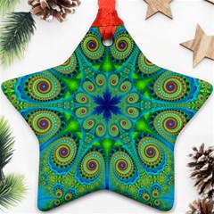 Peacock Mandala Kaleidoscope Arabesque Pattern Ornament (star) by SpinnyChairDesigns