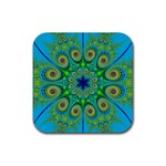 Peacock Mandala Kaleidoscope Arabesque Pattern Rubber Coaster (Square)  Front