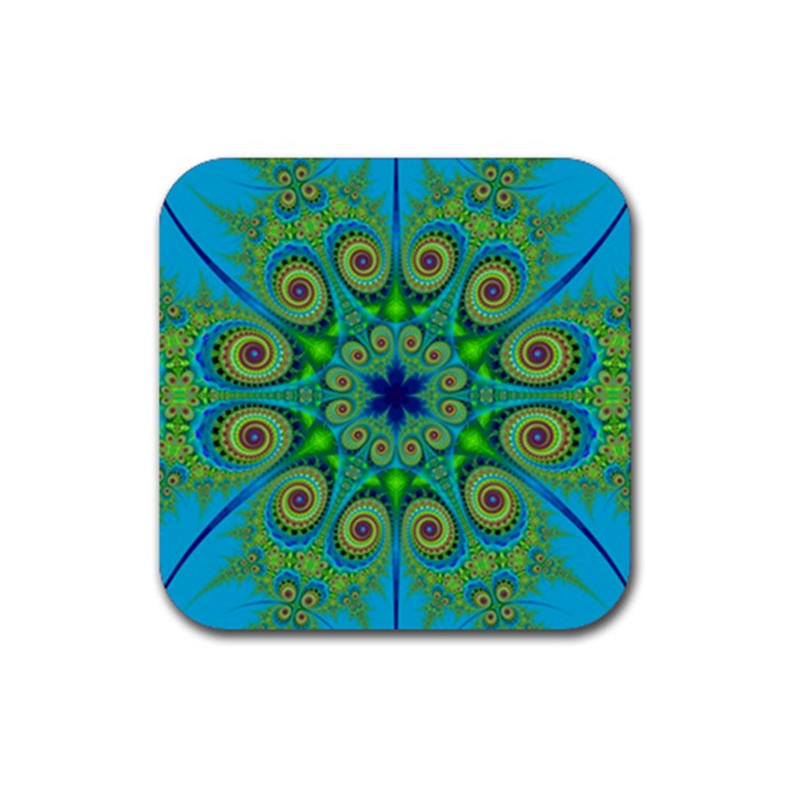 Peacock Mandala Kaleidoscope Arabesque Pattern Rubber Coaster (Square) 