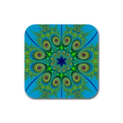 Peacock Mandala Kaleidoscope Arabesque Pattern Rubber Square Coaster (4 Pack)  by SpinnyChairDesigns