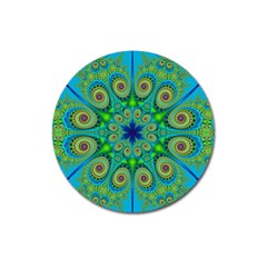 Peacock Mandala Kaleidoscope Arabesque Pattern Magnet 3  (round) by SpinnyChairDesigns