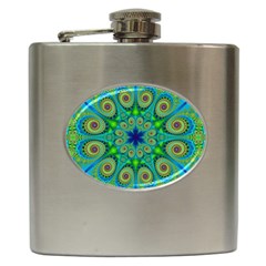 Peacock Mandala Kaleidoscope Arabesque Pattern Hip Flask (6 Oz) by SpinnyChairDesigns