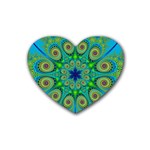 Peacock Mandala Kaleidoscope Arabesque Pattern Rubber Coaster (Heart)  Front