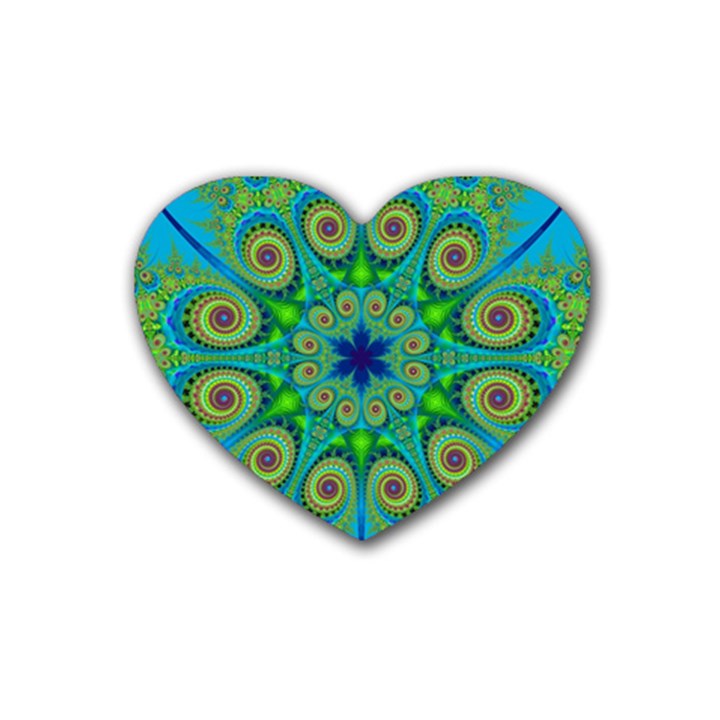 Peacock Mandala Kaleidoscope Arabesque Pattern Rubber Coaster (Heart) 