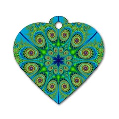 Peacock Mandala Kaleidoscope Arabesque Pattern Dog Tag Heart (two Sides) by SpinnyChairDesigns