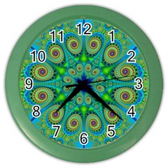 Peacock Mandala Kaleidoscope Arabesque Pattern Color Wall Clock by SpinnyChairDesigns