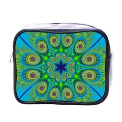 Peacock Mandala Kaleidoscope Arabesque Pattern Mini Toiletries Bag (one Side) by SpinnyChairDesigns